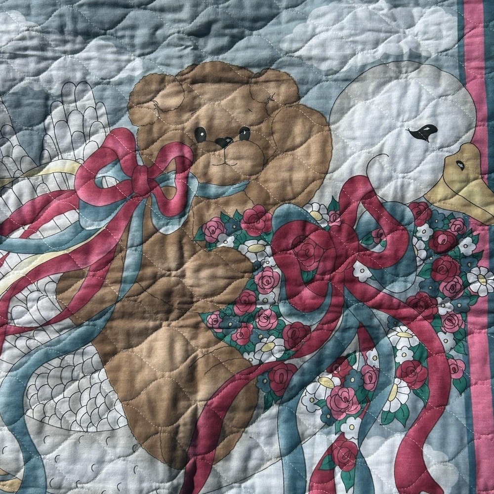 Vintage Daisy Kingdom‎ Goose Bear Ducks Baby Blanket Quilted 35"x41" Cottage 90s - Picture 2 of 10